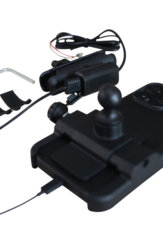 Soporte Celular Moto Aluminio Tipo RAM con Cargador USB – Manillar 22 a 32 mm