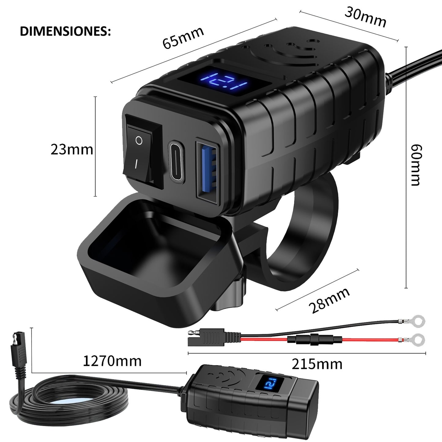 Cargador USB + USB-C para Moto 12V/24V