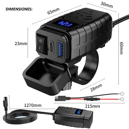 Cargador USB + USB-C para Moto 12V/24V