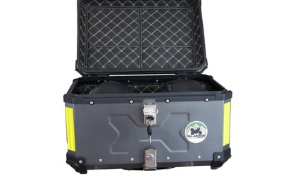 Baúl Trasero de Aluminio 65L para Moto Trail & Adventure – Base Universal – Resistente al Agua