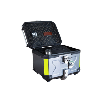 Baúl Trasero de Aluminio 45L para Moto Trail & Adventure – Base Universal – Resistente al Agua