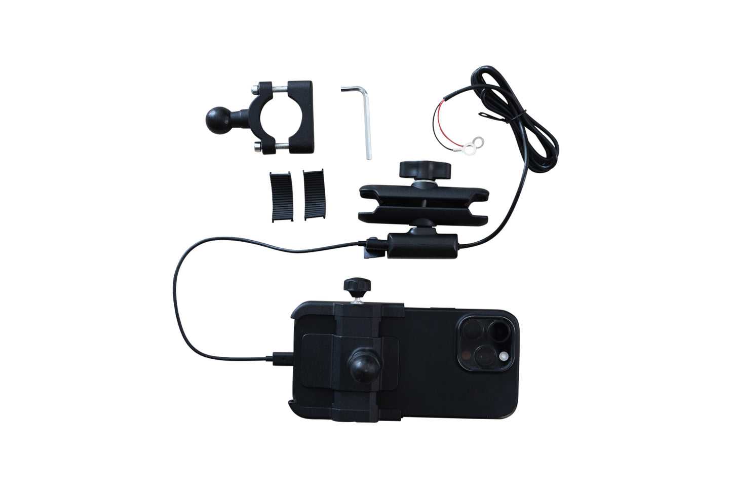 Soporte Celular Moto Aluminio Tipo RAM con Cargador USB – Manillar 22 a 32 mm