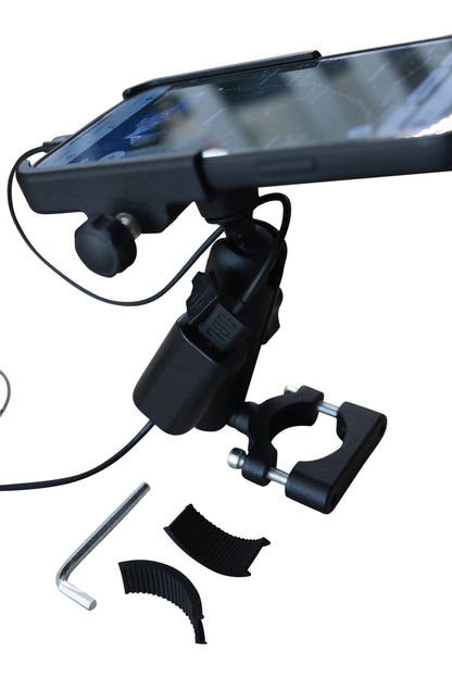 Soporte Celular Moto Aluminio Tipo RAM con Cargador USB – Manillar 22 a 32 mm